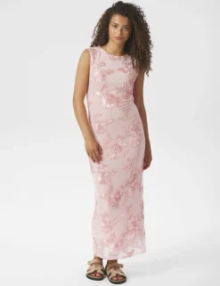 neo noir Tiranna Big Flower Mesh Kjole - Rosa rose Hot