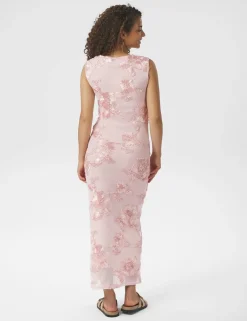 neo noir Tiranna Big Flower Mesh Kjole - Rosa rose Hot