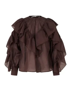 second female Fria Frill Bluse - Mørkebrun Dark Brown Best
